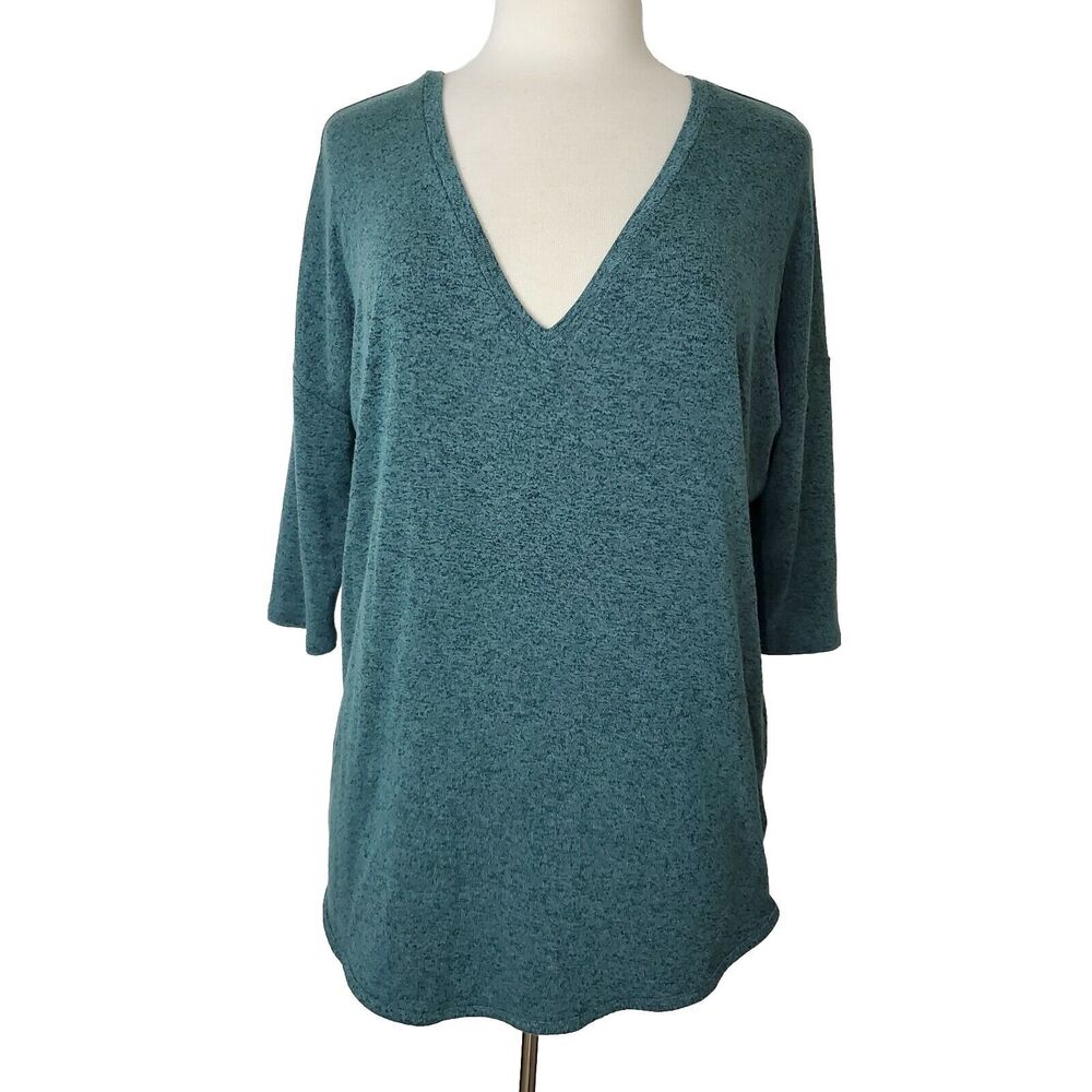 Express Womens Knit Top Pullover V-neck Dolman Sleeve Sweater Size M Green